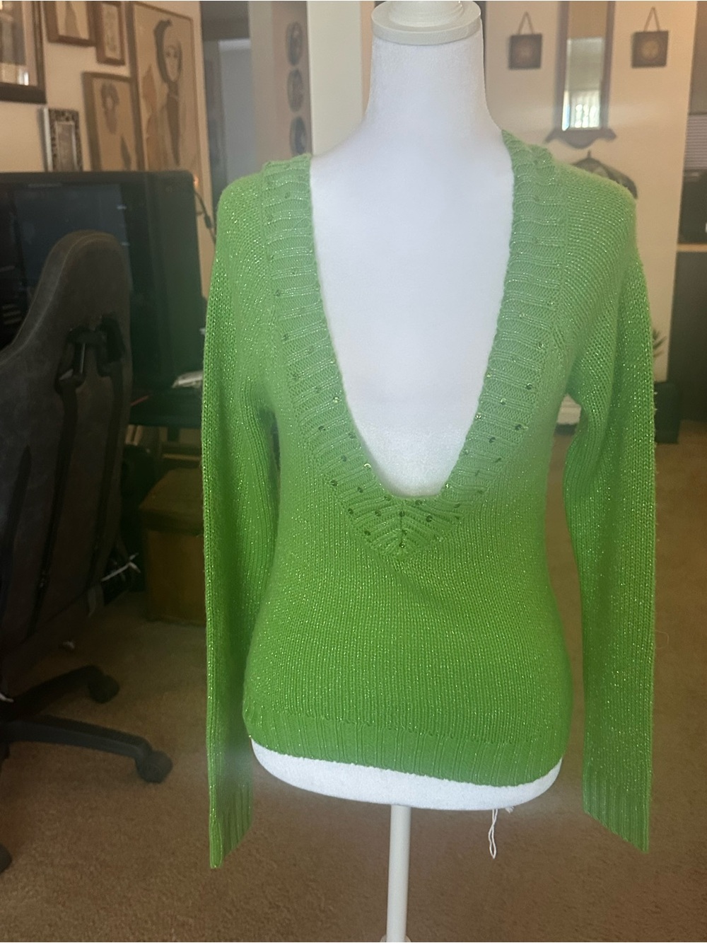 Nordstrom Bright Green Deep V-Neck Sweater